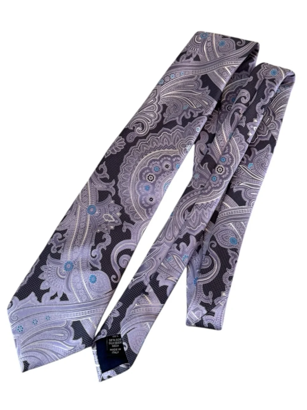ERMENEGILDO ZEGNA Purple Blue Paisley Print Italian Men's Tie 100% Silk 60”